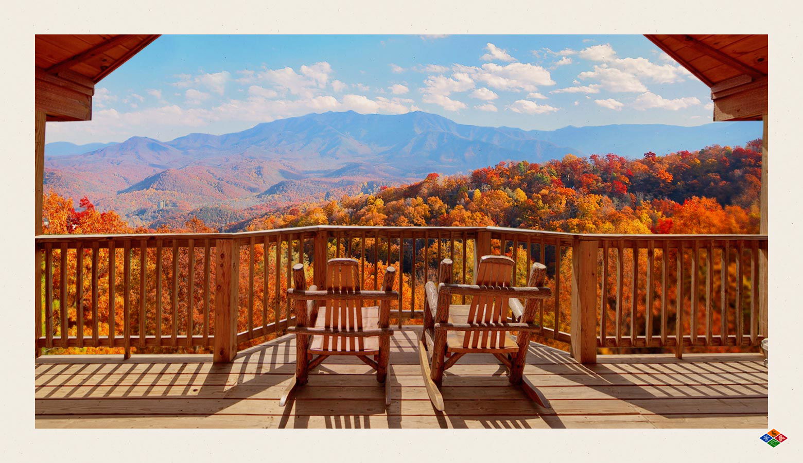 A look at the Smoky Mountains in Fall from the "Dear Ben" Elk Springs Resort cabin in Gatlinburg, TN.