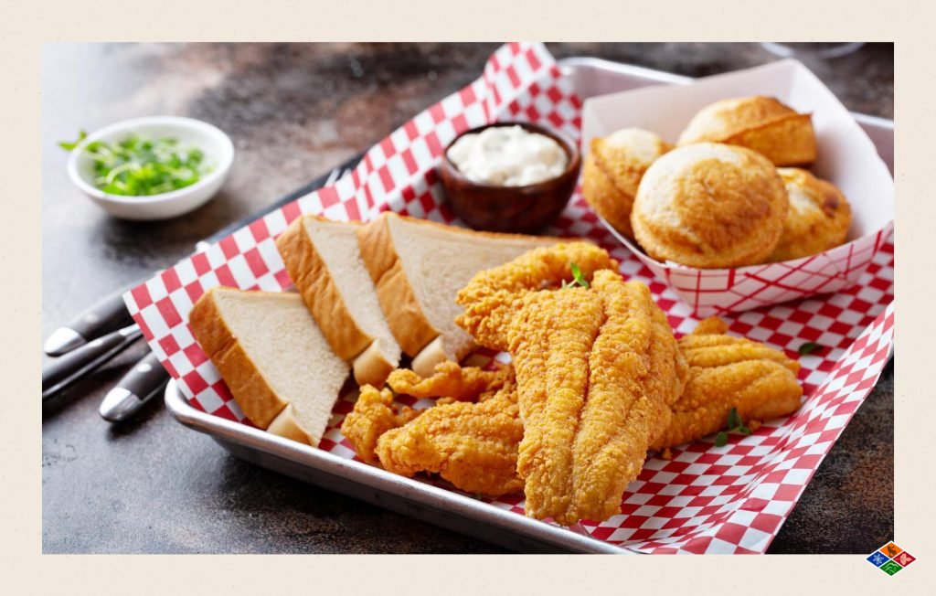 Fried catfish and biscuits.