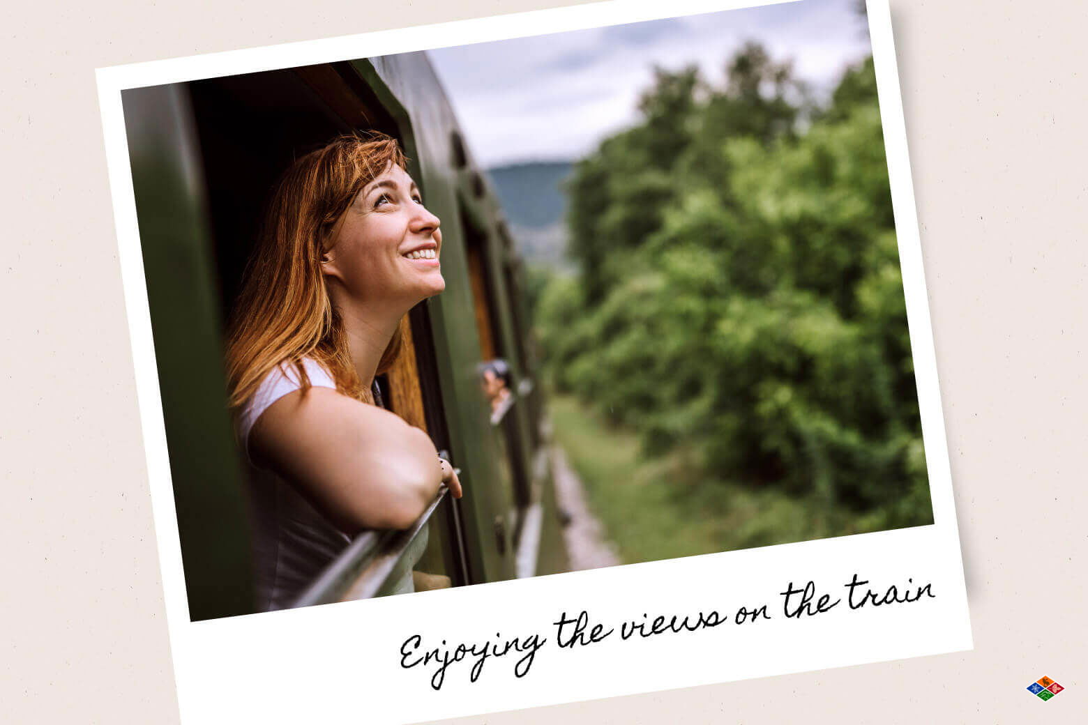 A visitor riding a train in the Smoky Mountains