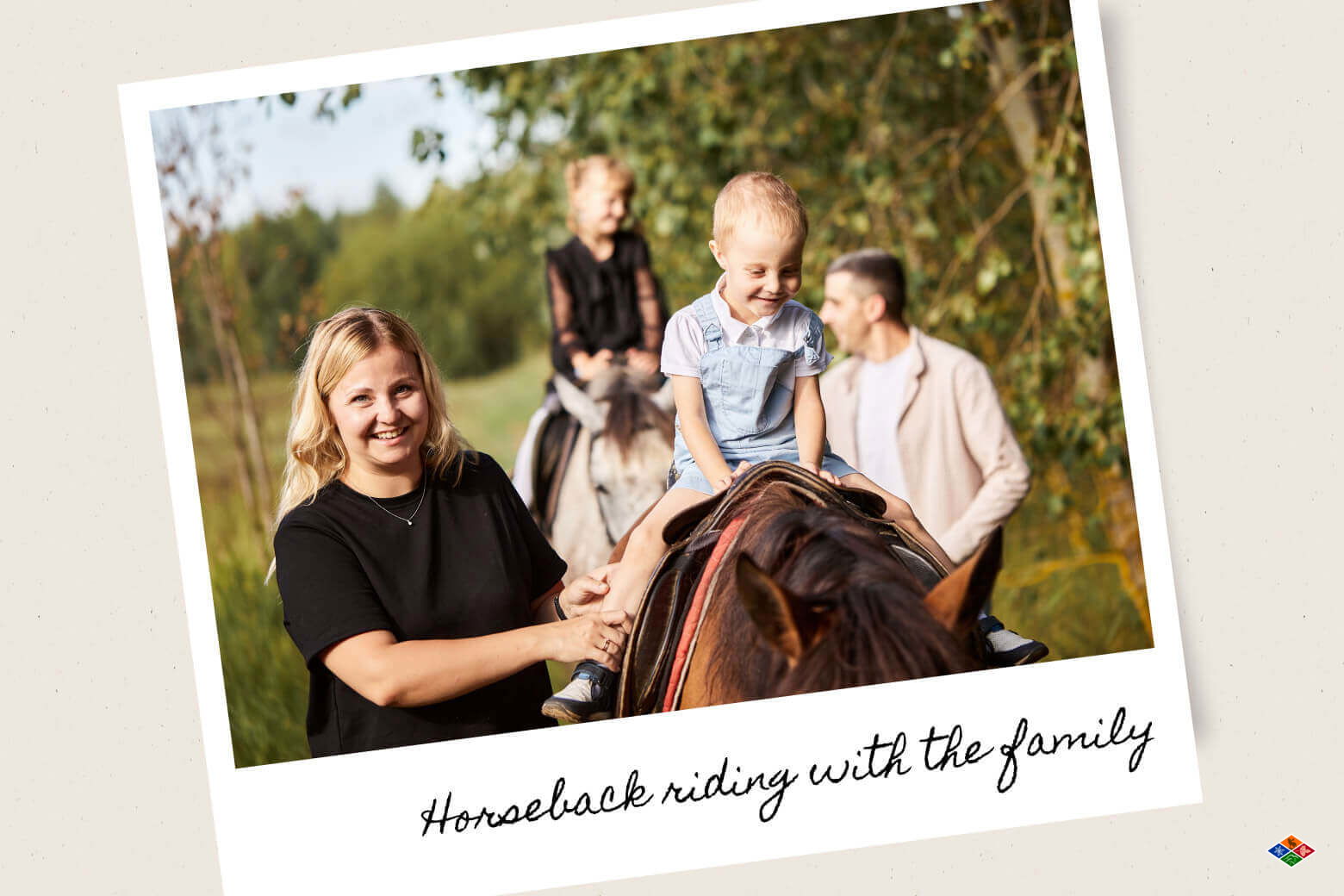 a family riding horses in a Smoky Mountain town