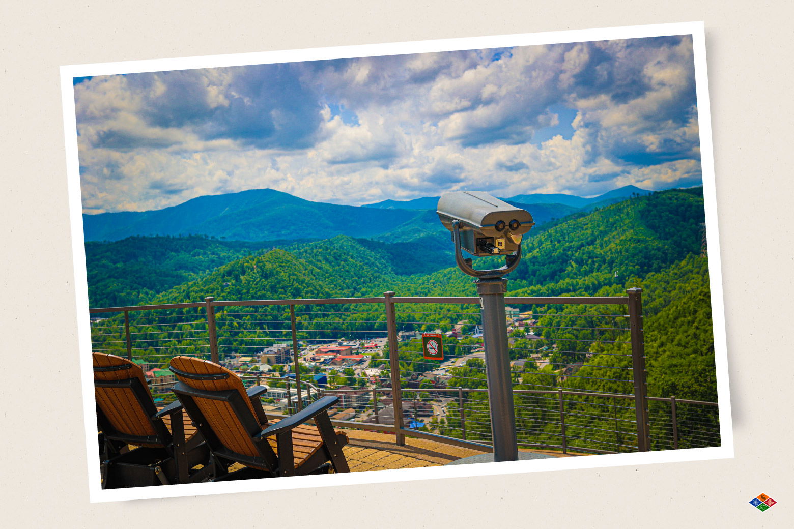 View of downtown Gatlinburg with the Smoky Mountains in the background