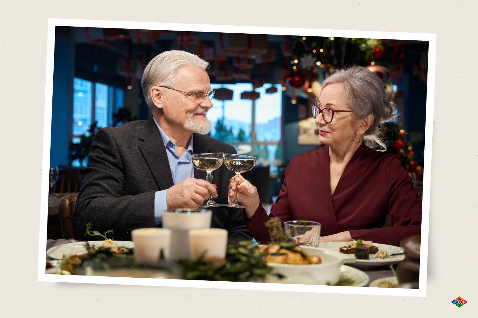 Family enjoying Christmas dinner at a restaurant  