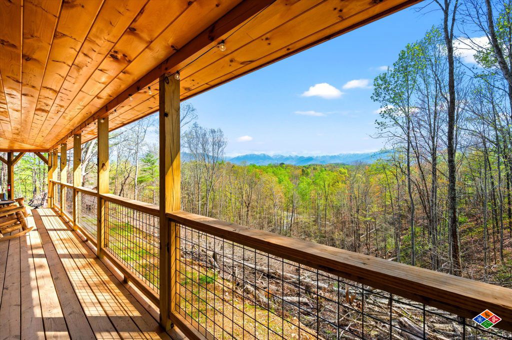 view of great smoky mountains from deck of cabin