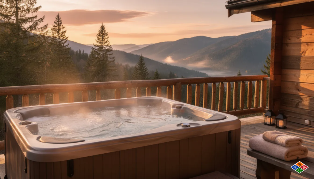 Hot tub overlooking the mountins
