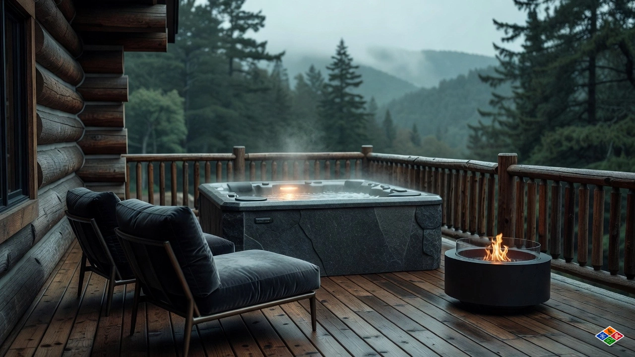 cabin with hot tub and firepit