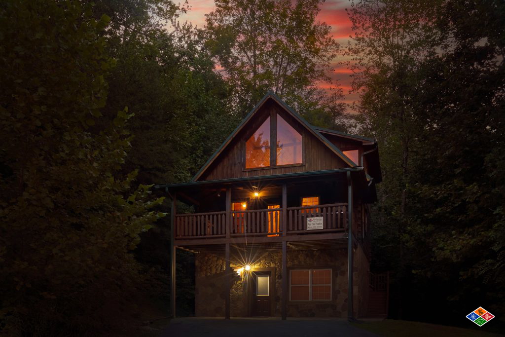 night shot of exterior of cabin