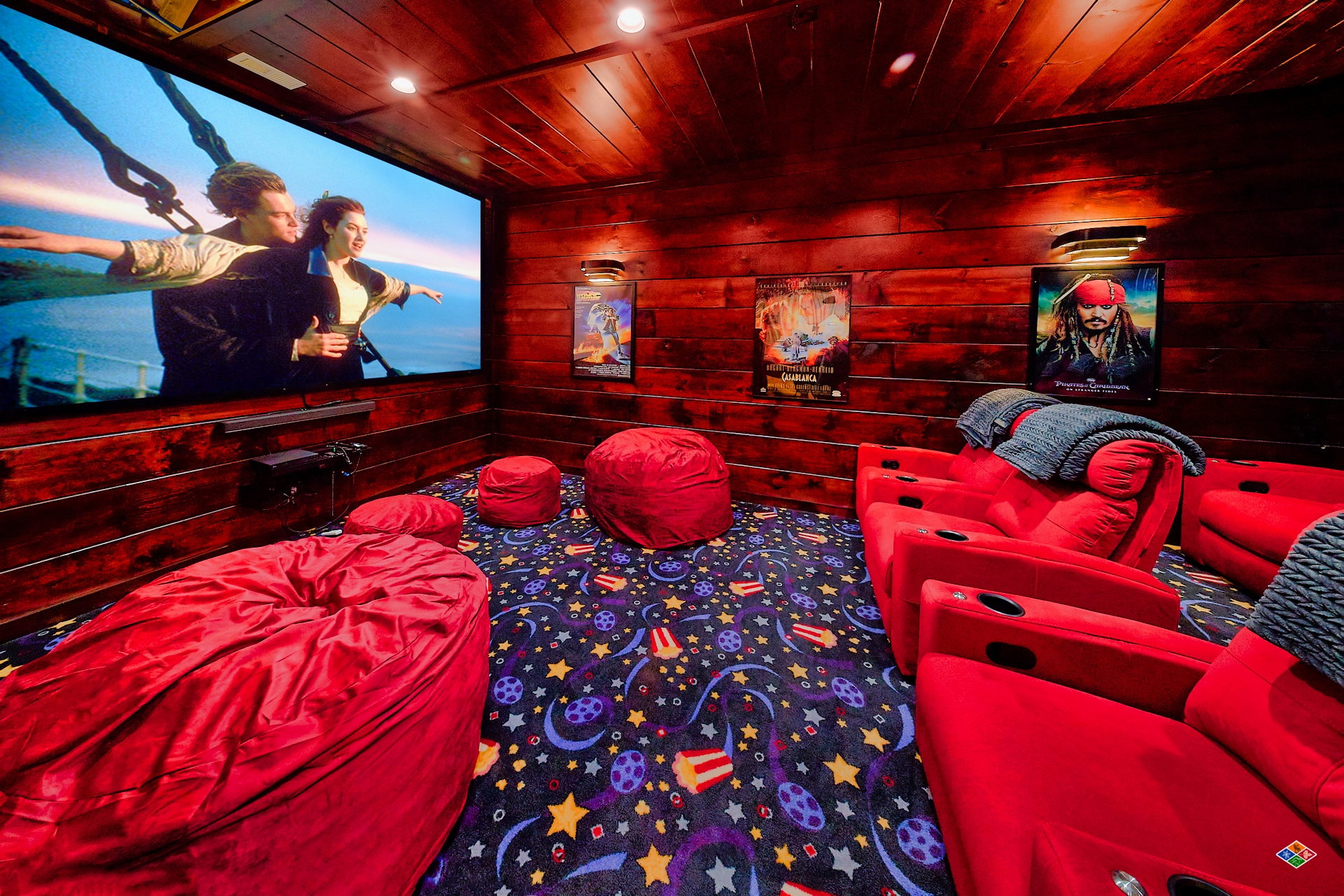 image of cabin with theater room